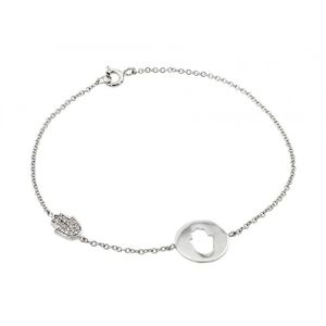 Silver 925 Rhodium Plated Open Hamsa Clear CZ Bracelet